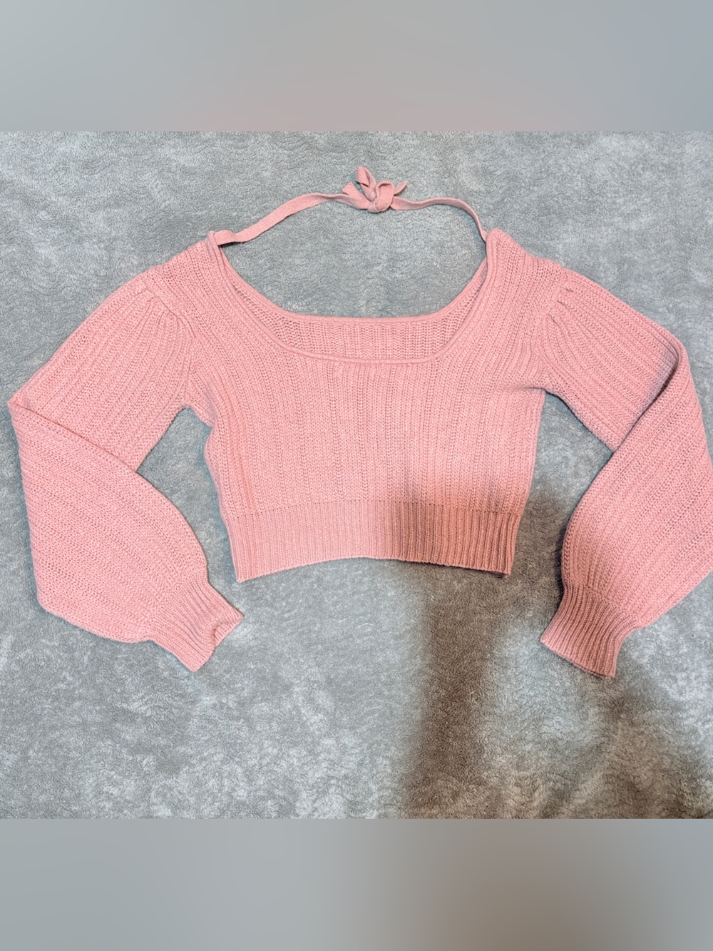 Forever 21 Blush Pink Ribbed Cropped Puff-Sleeve Top